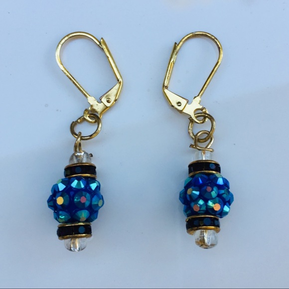 📌 SOLD 📌Blue rhinestone gold crystal earrings - Picture 3 of 5
